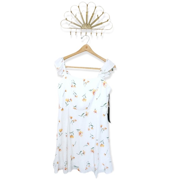 NEW Lulus White Yellow Daisy Floral Ruffle Off The Shoulder Mini Dress - Picture 1 of 8